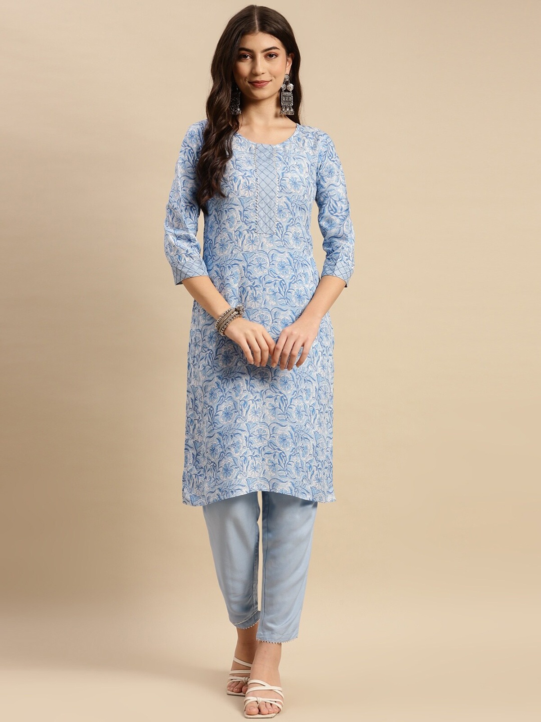 

Rangita Floral Printed Regular Kurta with Trousers, Blue