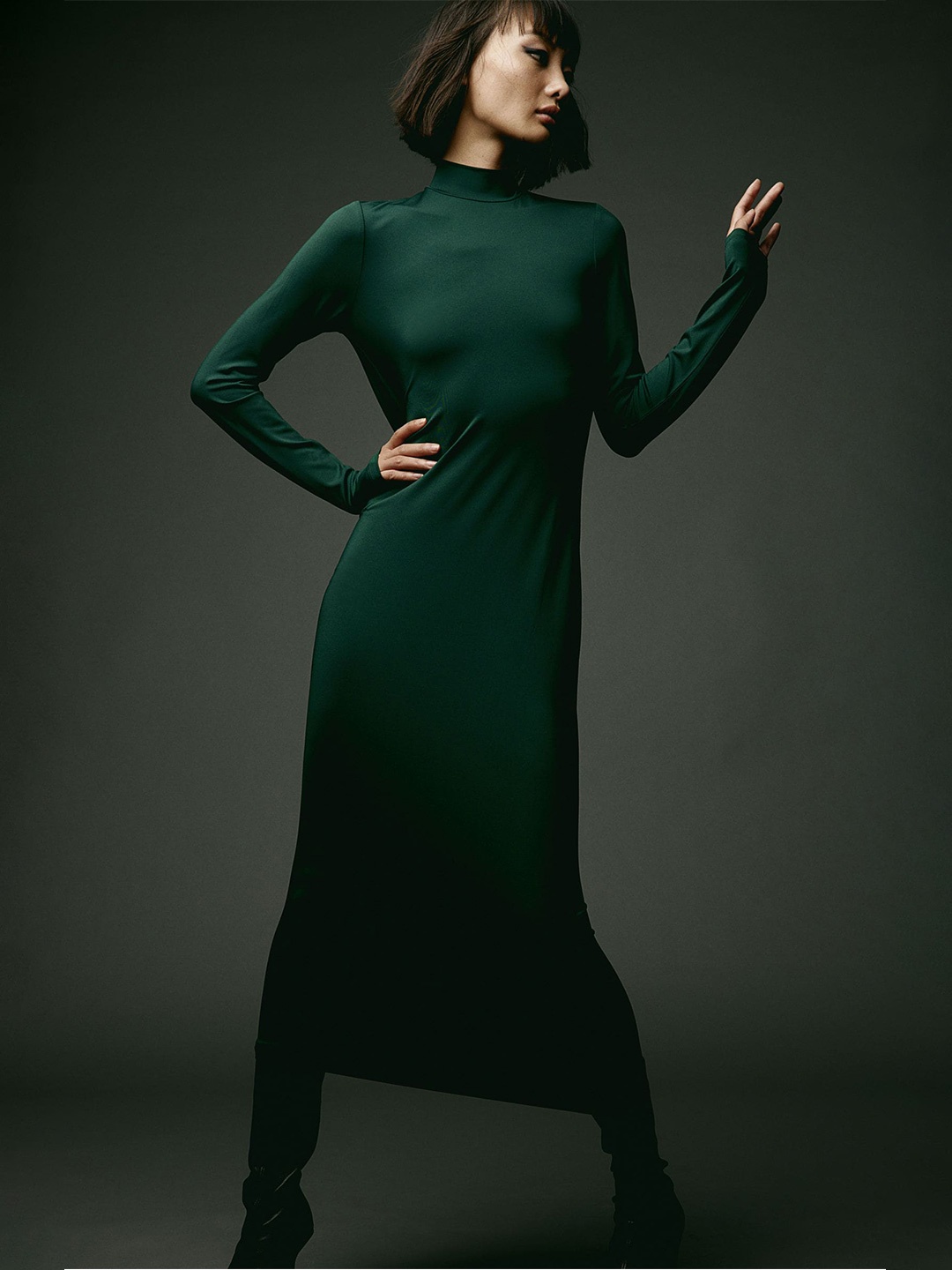 

H&M Stand-Up Collar Dresses, Green