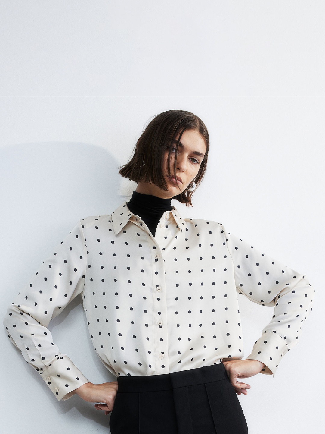 

H&M Pointed-Collar Shirt, White