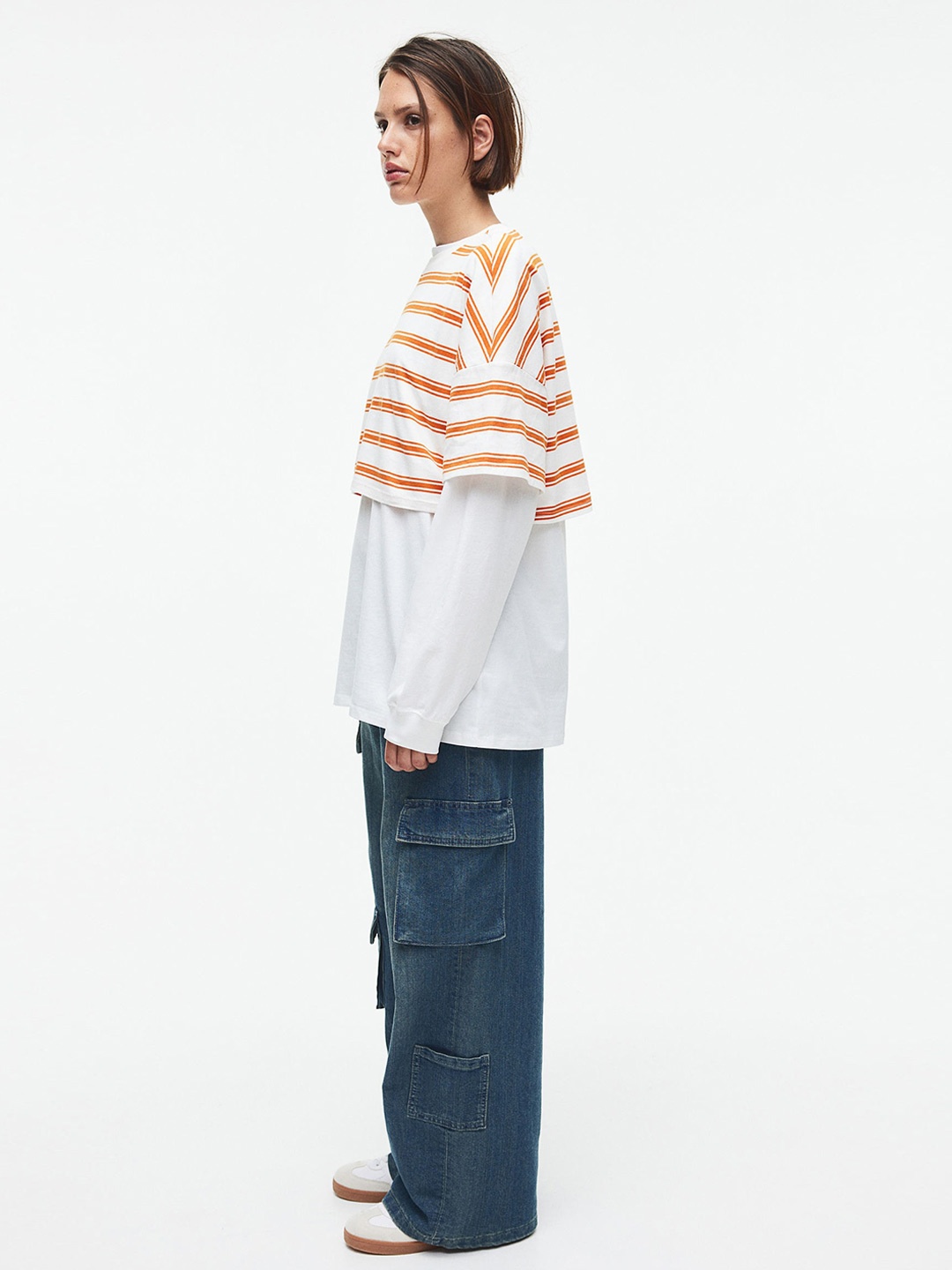 

H&M Cropped Cotton T-Shirt, Orange