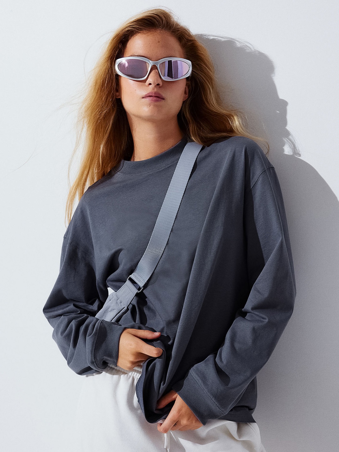 

H&M Long-Sleeved Jersey Top, Grey