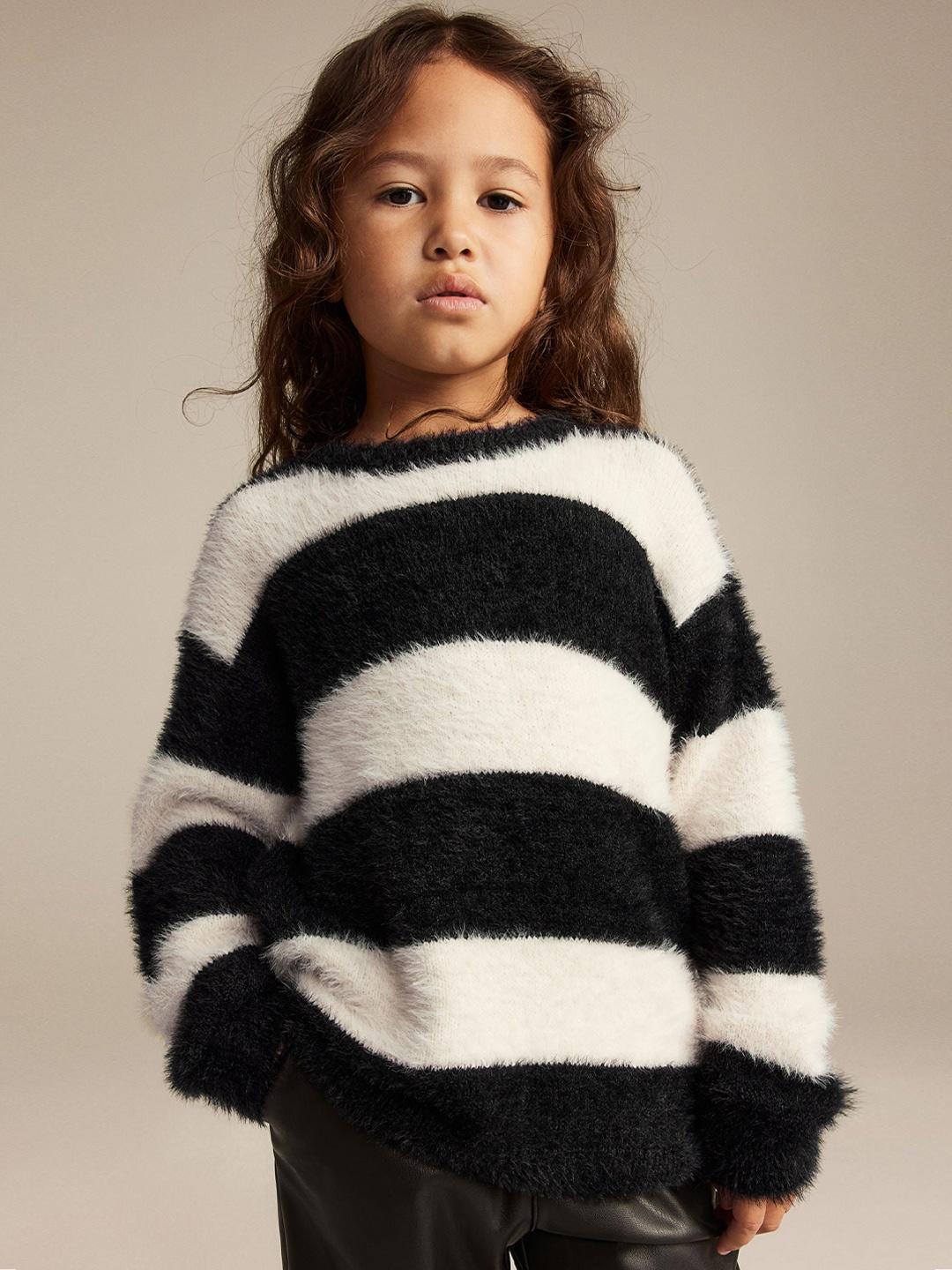 

H&M Girls Striped Jumper, Black