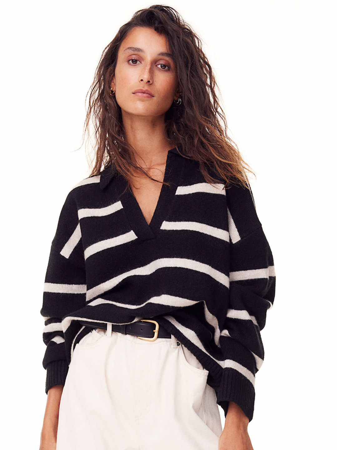 

H&M Fine-Knit Collared Jumper, Black