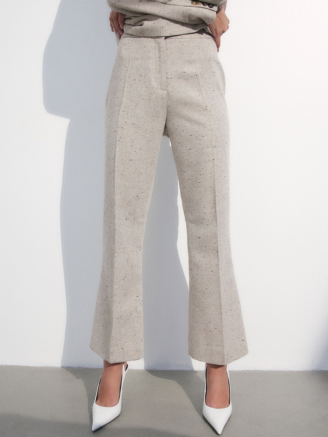 

H&M Women High-Waisted Tailored Trousers, Beige