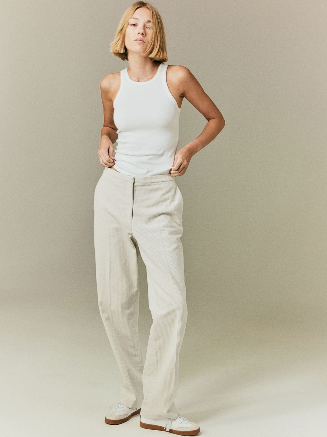 

H&M Women Pure Cotton Straight Trousers, Beige