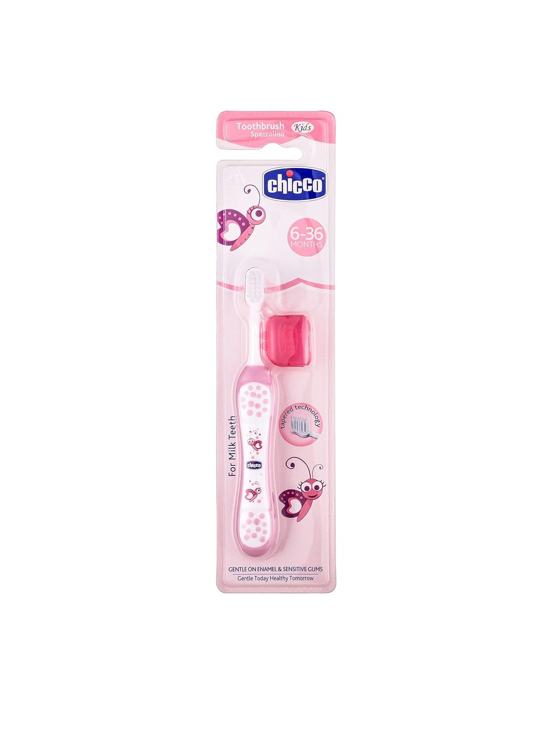 

Chicco Kids 6-36 Months Cartoon Printed Toothbrush With Head Cover - Pink & White
