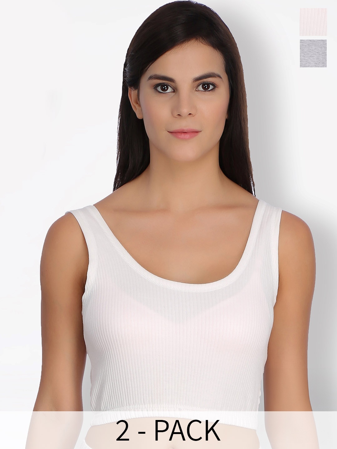 

SELFCARE Pack Of 2 Cotton Breathable Crop Thermal Tops, Grey