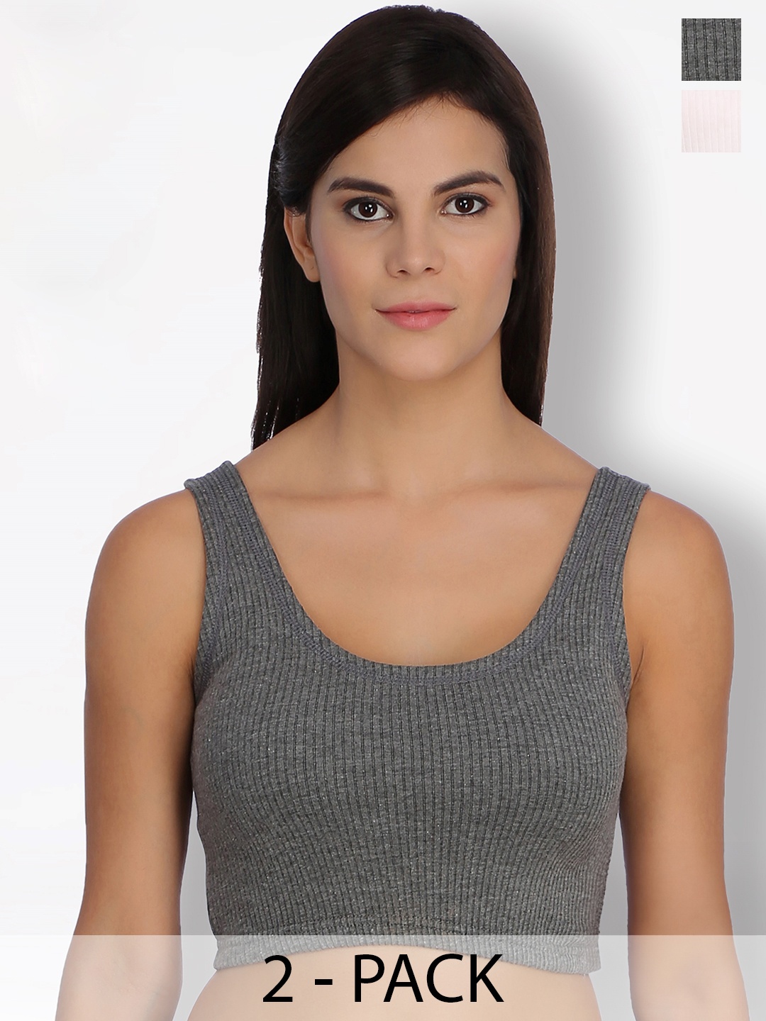 

SELFCARE Pack Of 2 Cotton Breathable Crop Thermal Tops, Grey
