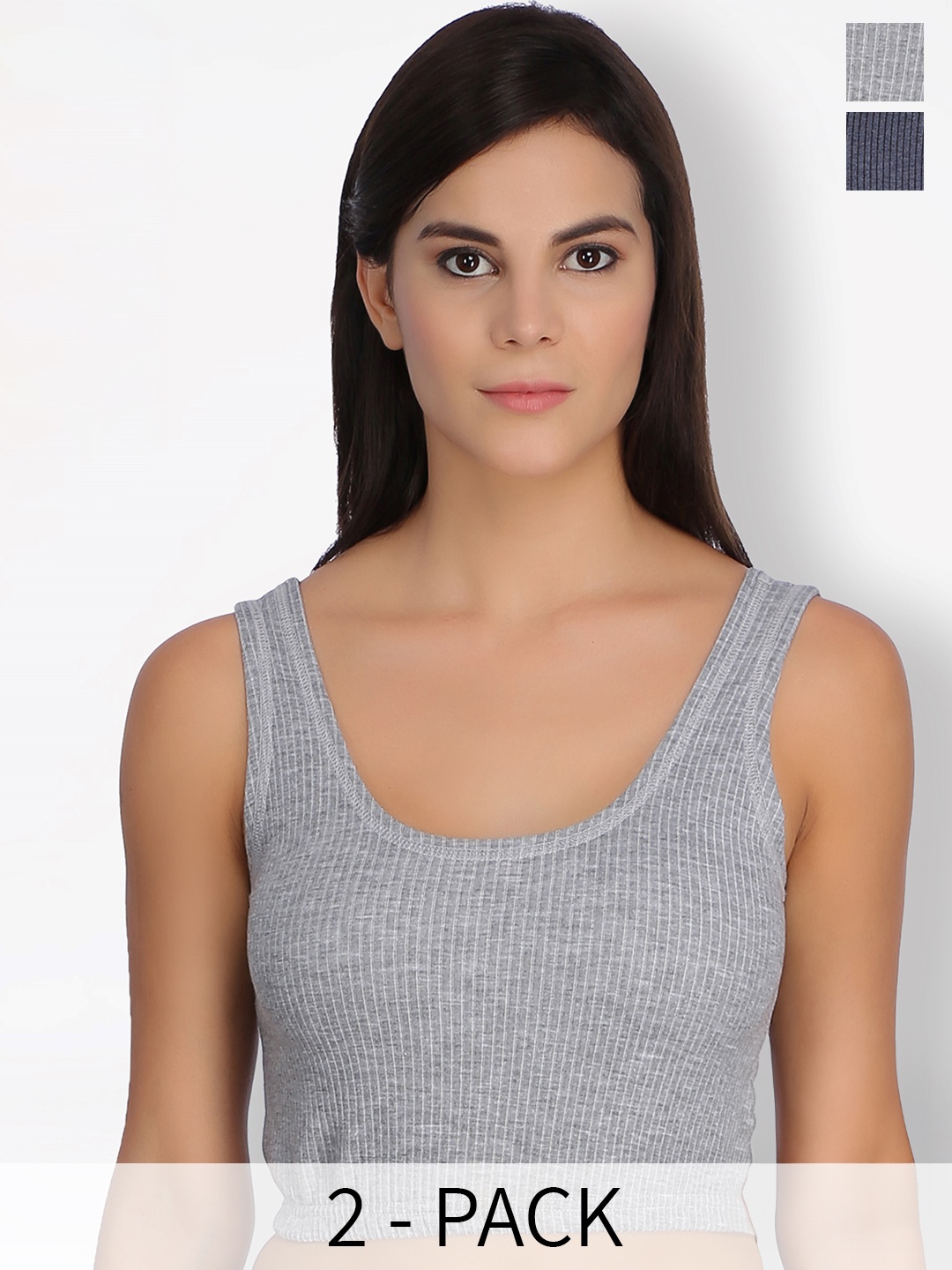 

SELFCARE Pack Of 2 Breathable Crop Thermal Tops, Grey