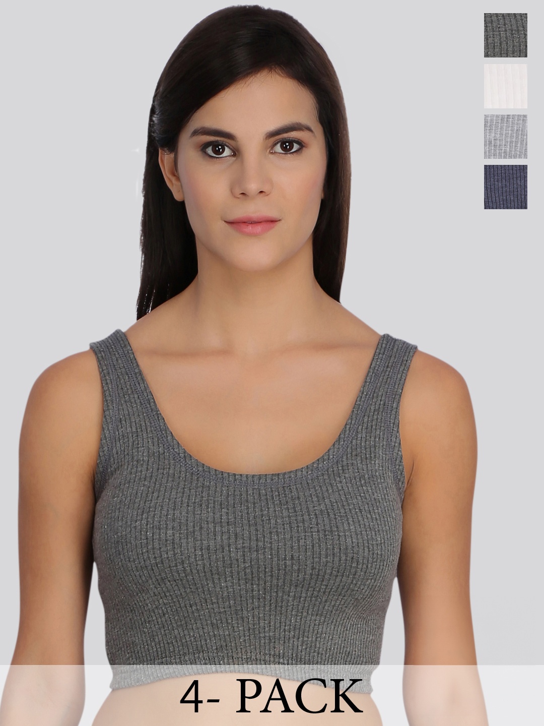 

SELFCARE Pack Of 4 Breathable Crop Thermal Tops, Grey