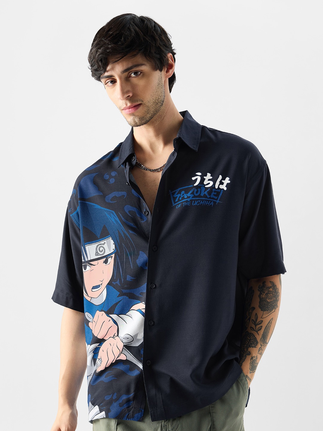 

The Souled Store Blue Relaxed Boxy Fit Naruto Printed Oversized Pure Cotton Casual Shirt