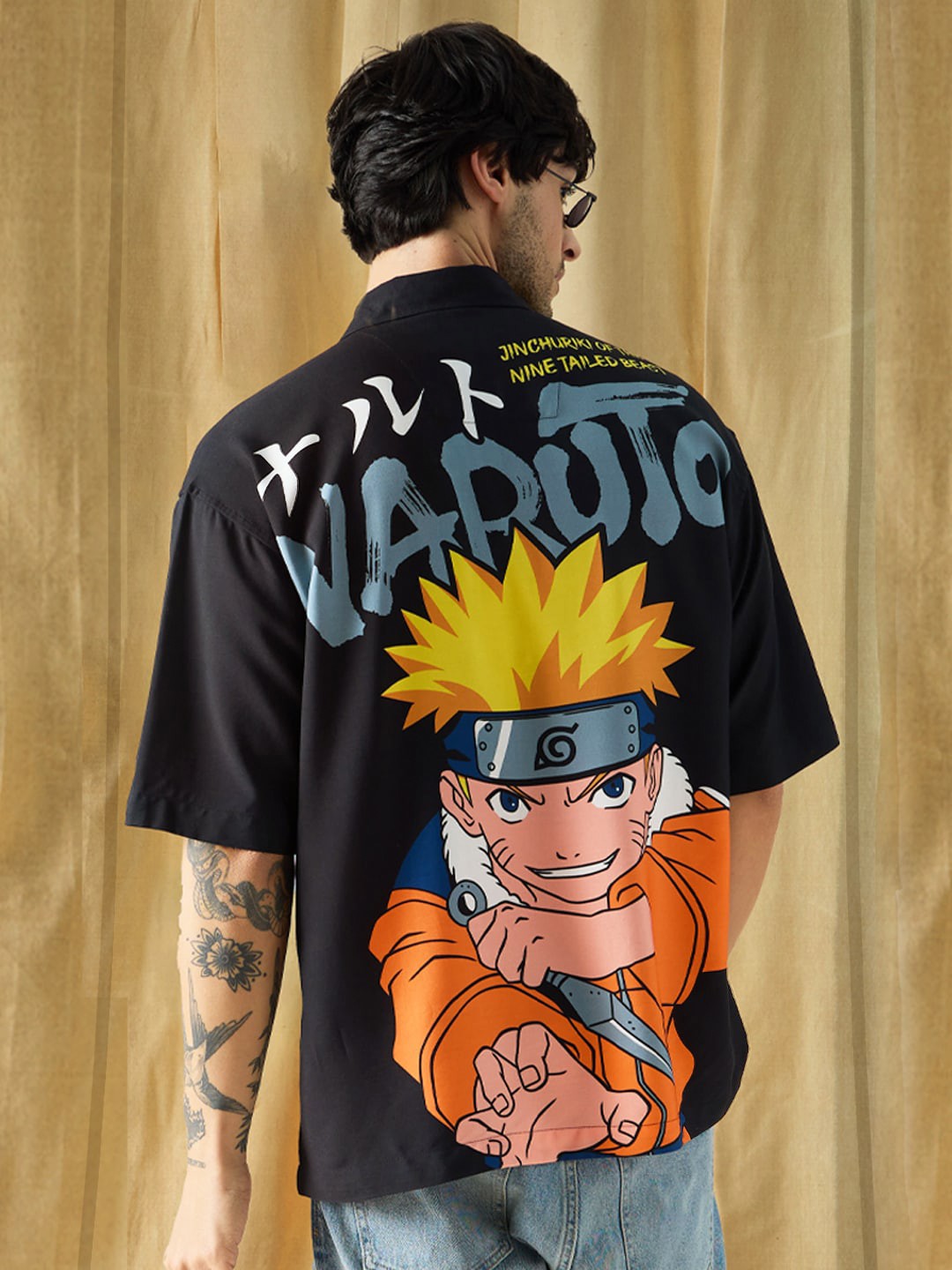 

The Souled Store Pure Cotton Naruto Printed Oversized Casual Shirt, Black