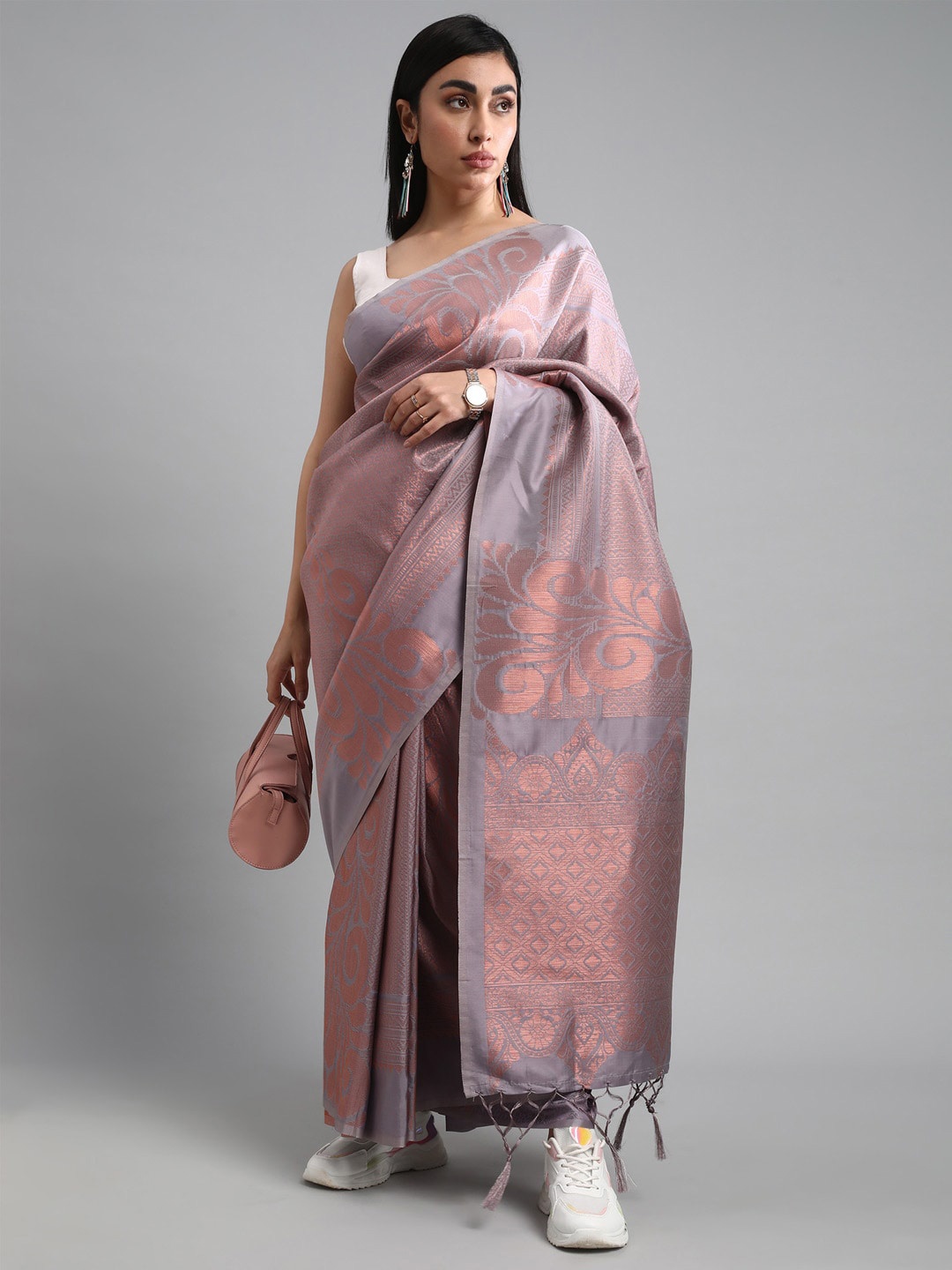 

Mitera Mauve & Gold-Toned Ethnic Motifs Woven Design Zari Kanjeevaram Saree