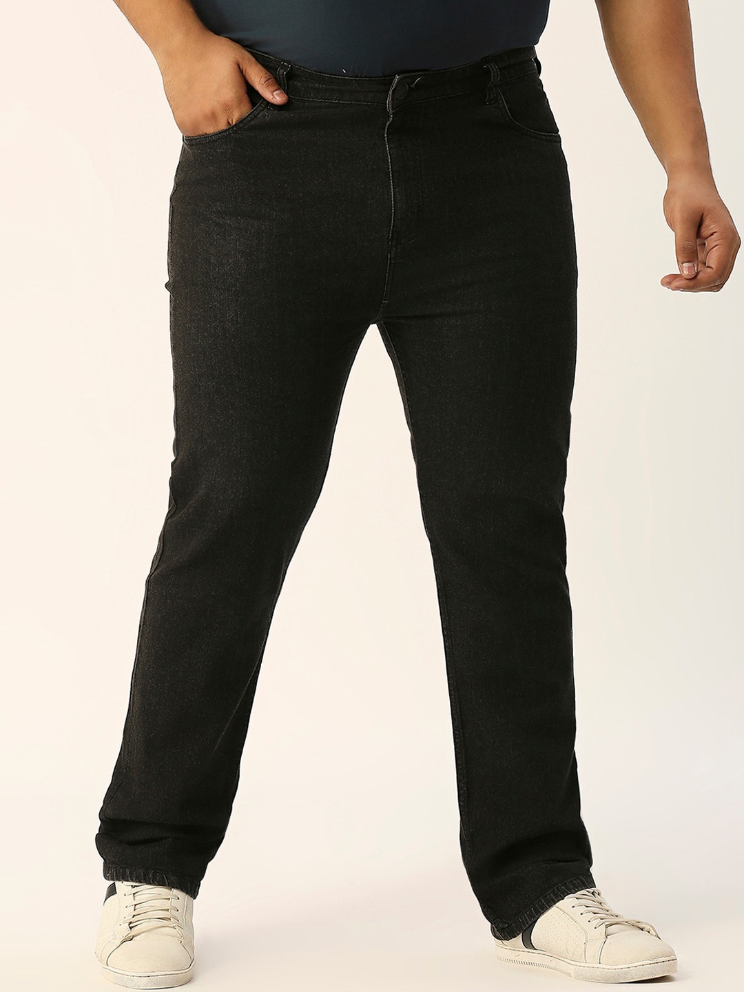 

ZUSH Men Plus Size Mid Rise Clean Look Stretchable Jeans, Black
