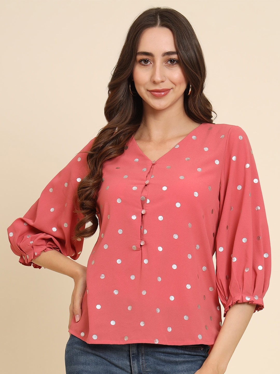 

HERE&NOW Polka Dot Printed Top, Pink