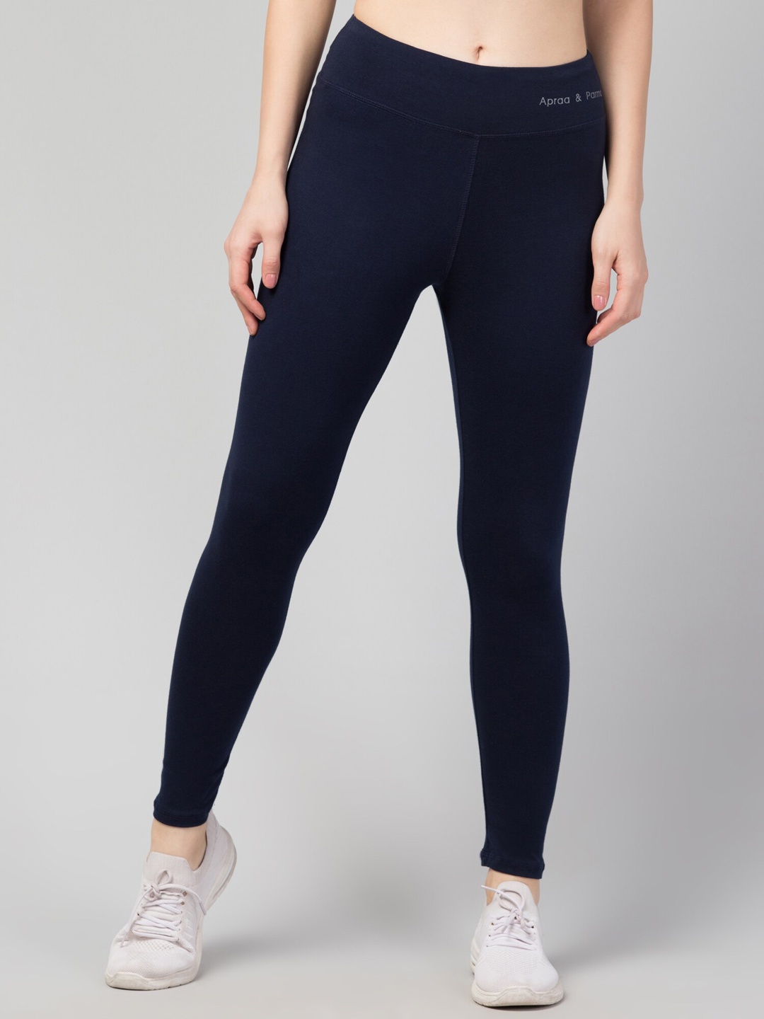 

Apraa & Parma Slim Fit High-Rise Ankle Length Gym Tights, Navy blue