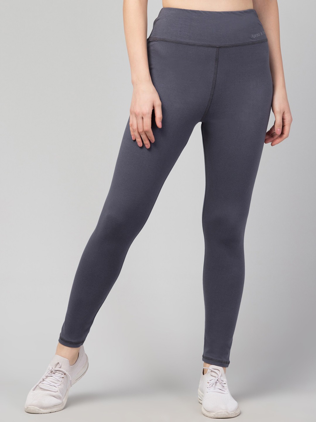 

Apraa & Parma Slim Fit High-Rise Ankle Length Gym Tights, Grey