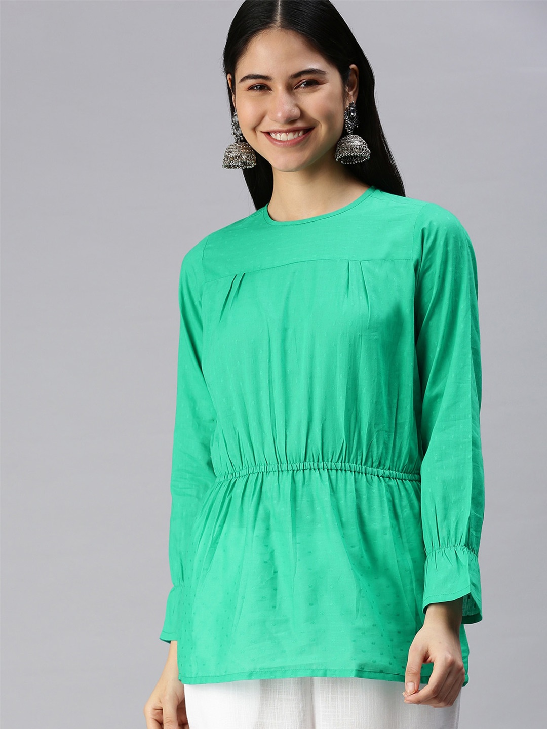 

Maishi Round Neck A-Line Kurti, Green