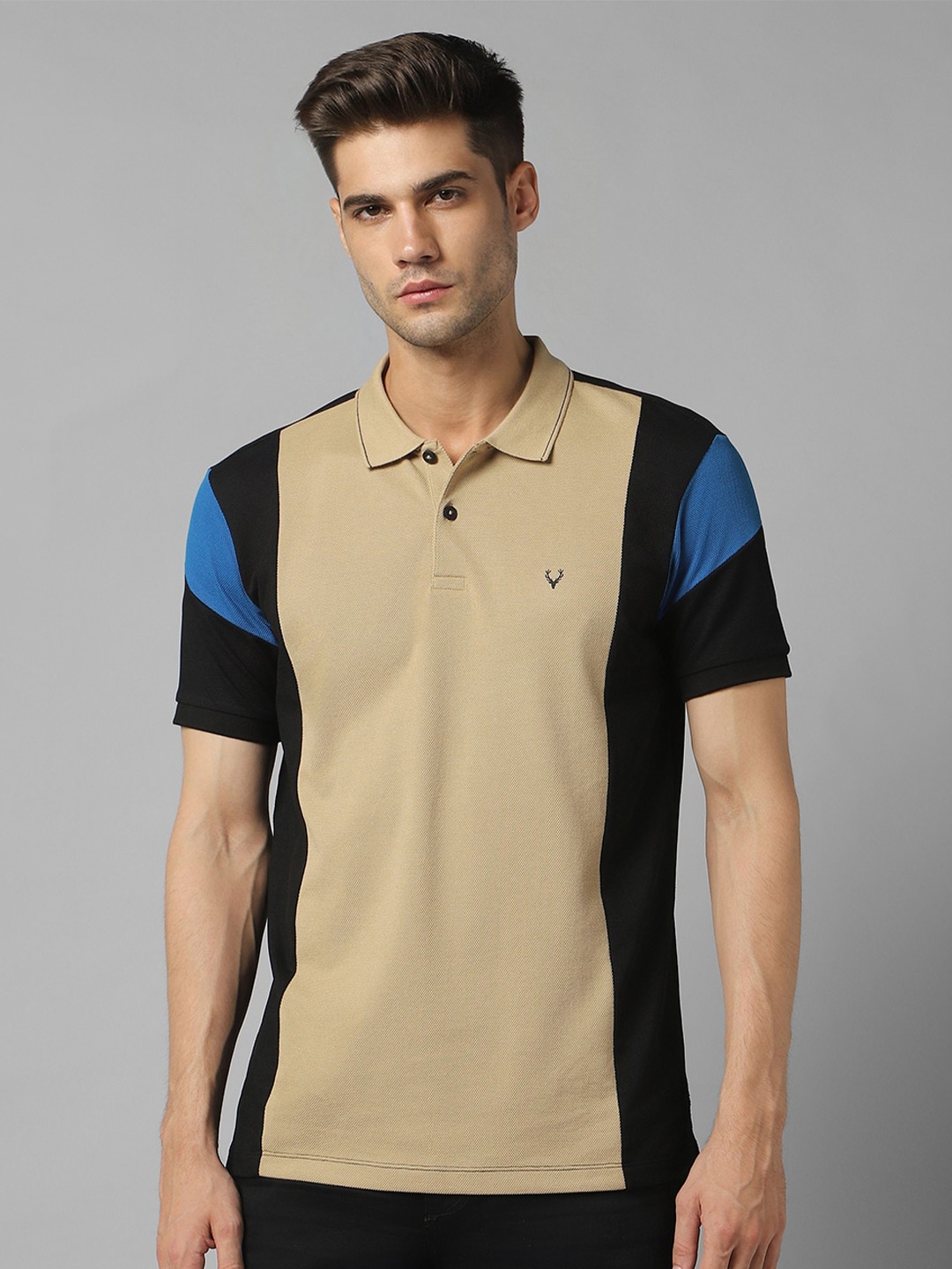 

Allen Solly Colourblocked Polo Collar Pure Cotton T-Shirt, Beige