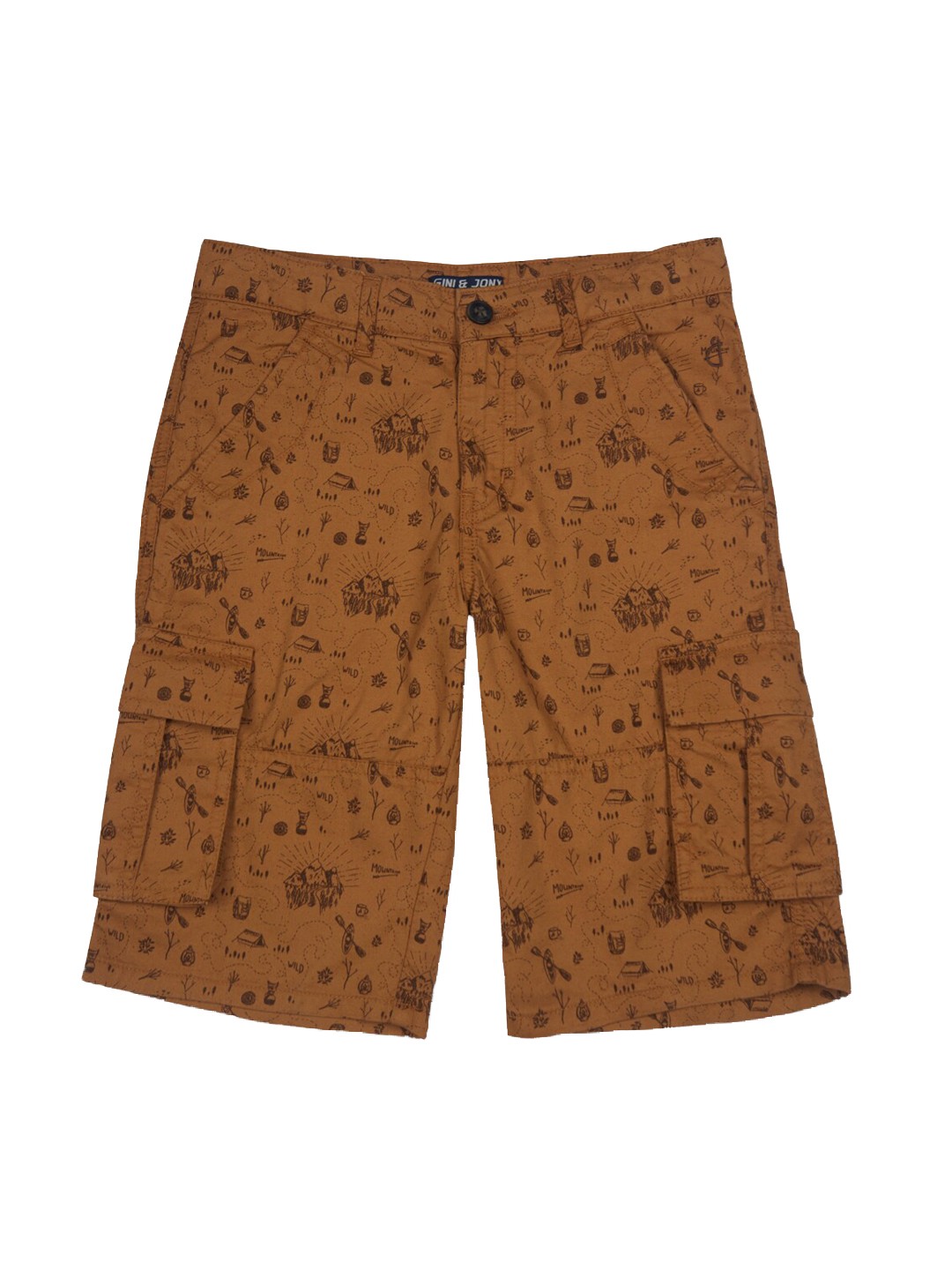 

Gini and Jony Boys Graphic Printed Cotton Cargo Shorts, Brown