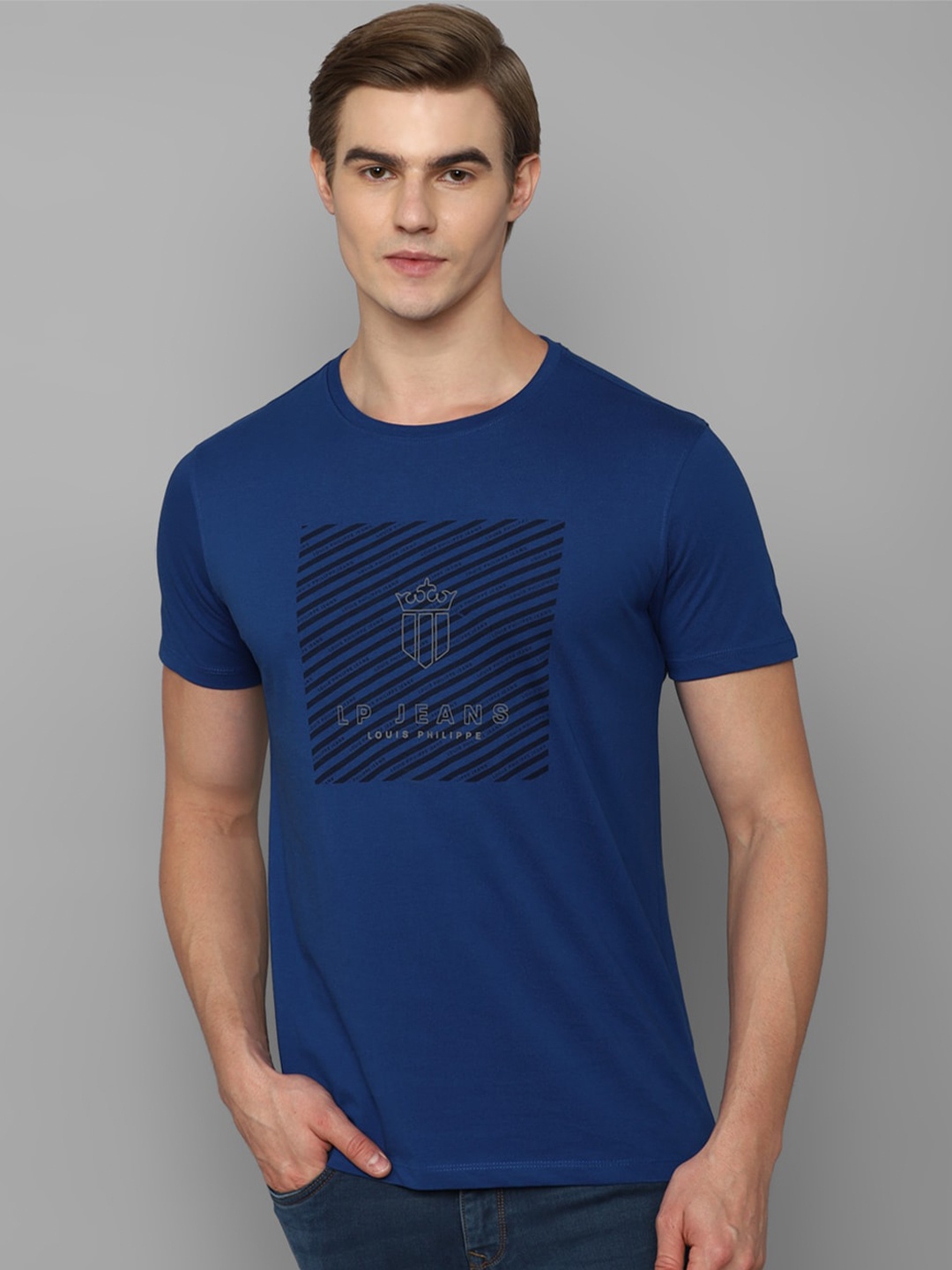 

Louis Philippe Jeans Typography Printed Pure Cotton T-shirt, Blue