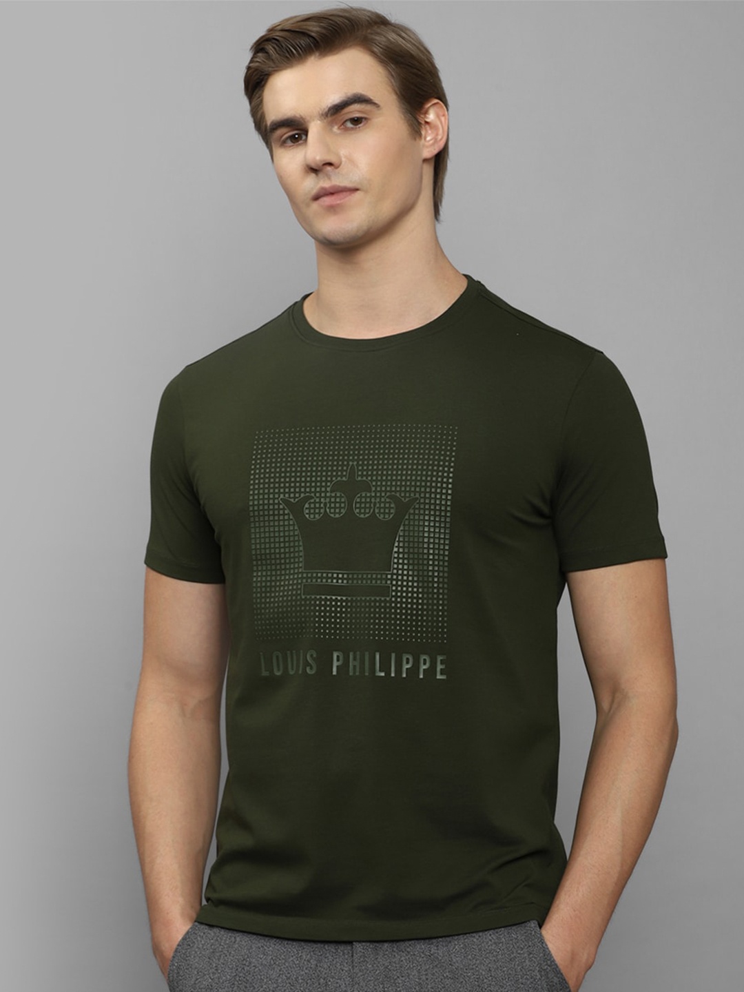 Louis Philippe Sport Graphic Printed Pure Cotton T-shirt, Olive
