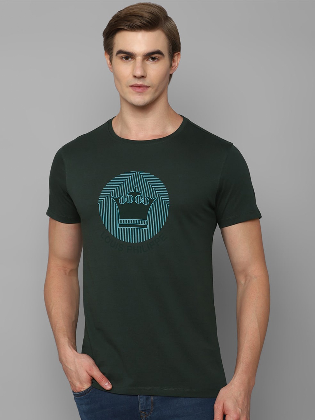 

Louis Philippe Sport Graphic Printed Pure Cotton T-shirt, Green