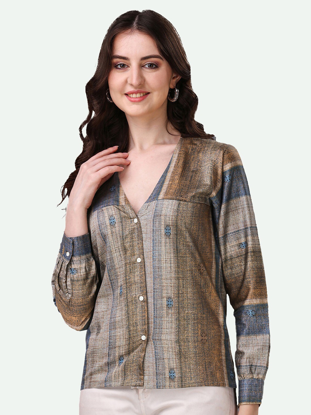 

FRENCH CROWN Standard Abstract Printed Cotton Casual Shirt, Brown