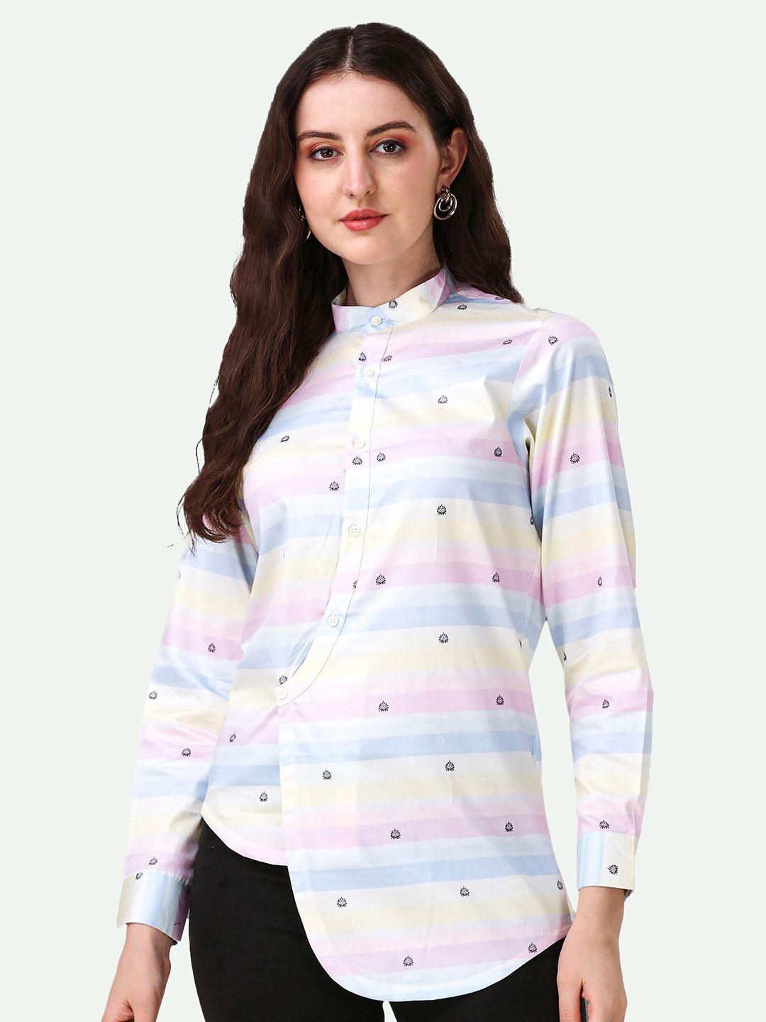 

FRENCH CROWN Standard Striped Cotton Casual Shirt, Pink