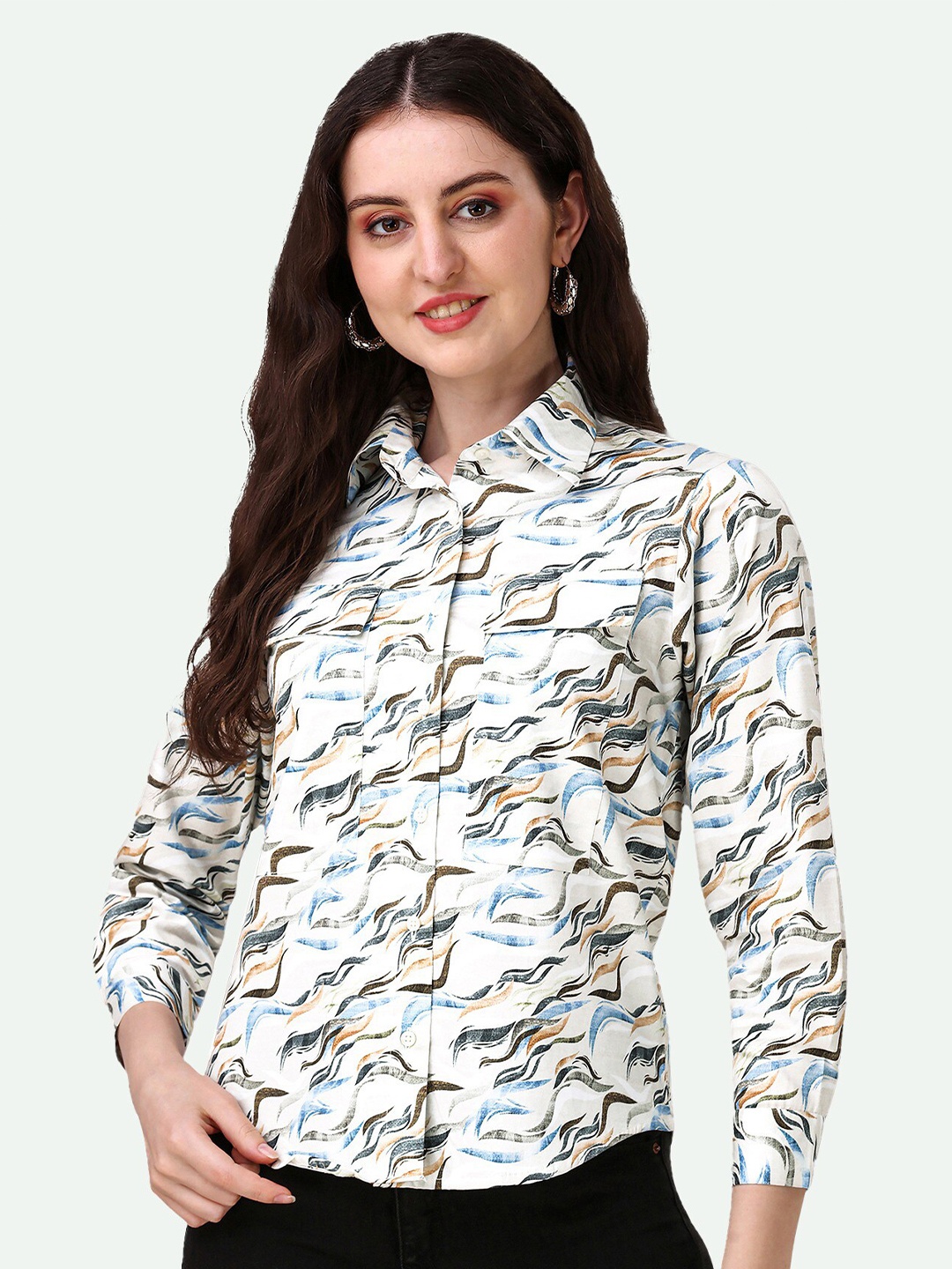 

FRENCH CROWN Standard Abstract Printed Cotton Casual Shirt, Off white