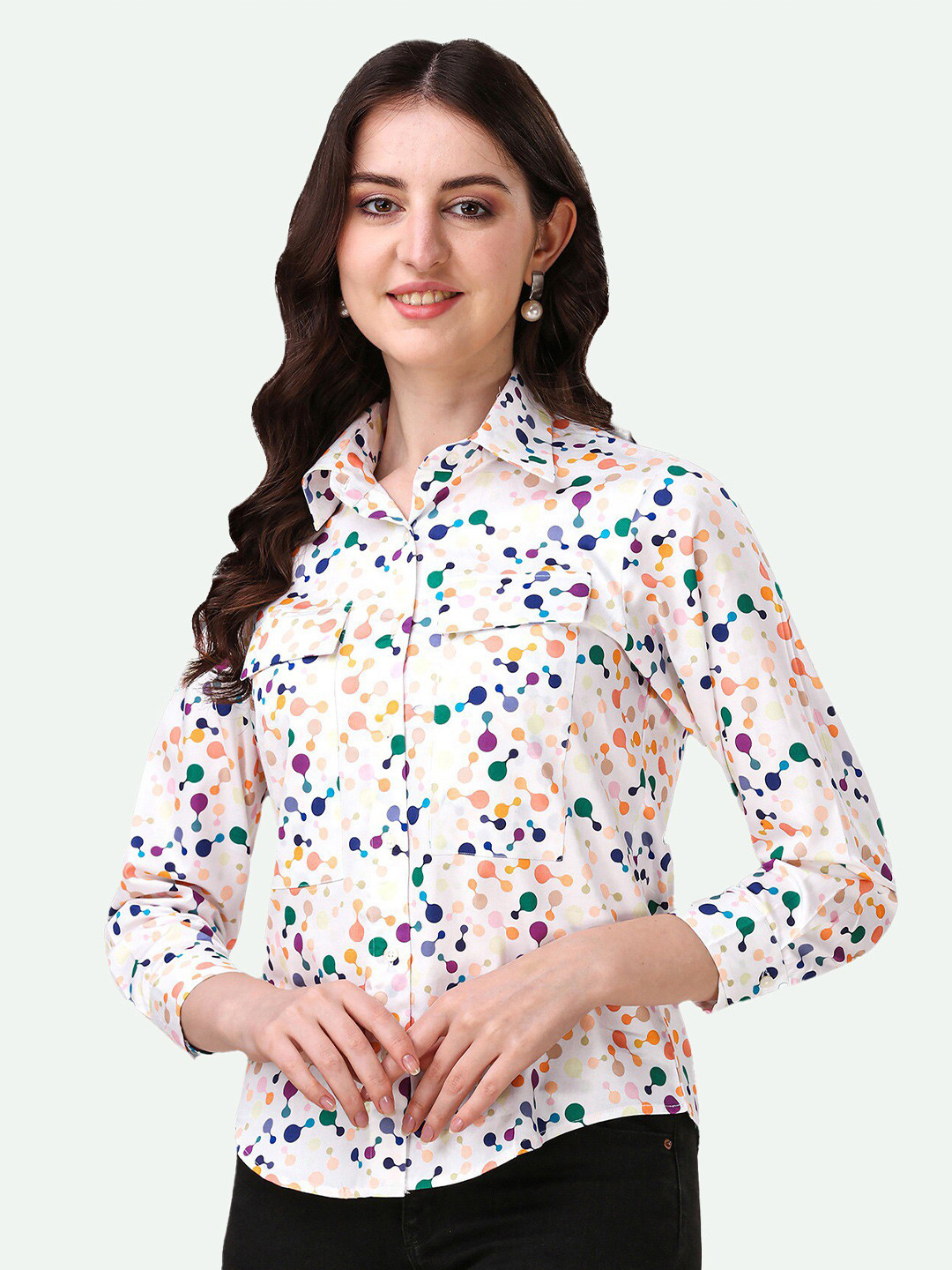 

FRENCH CROWN Standard Abstract Printed Cotton Casual Shirt, White