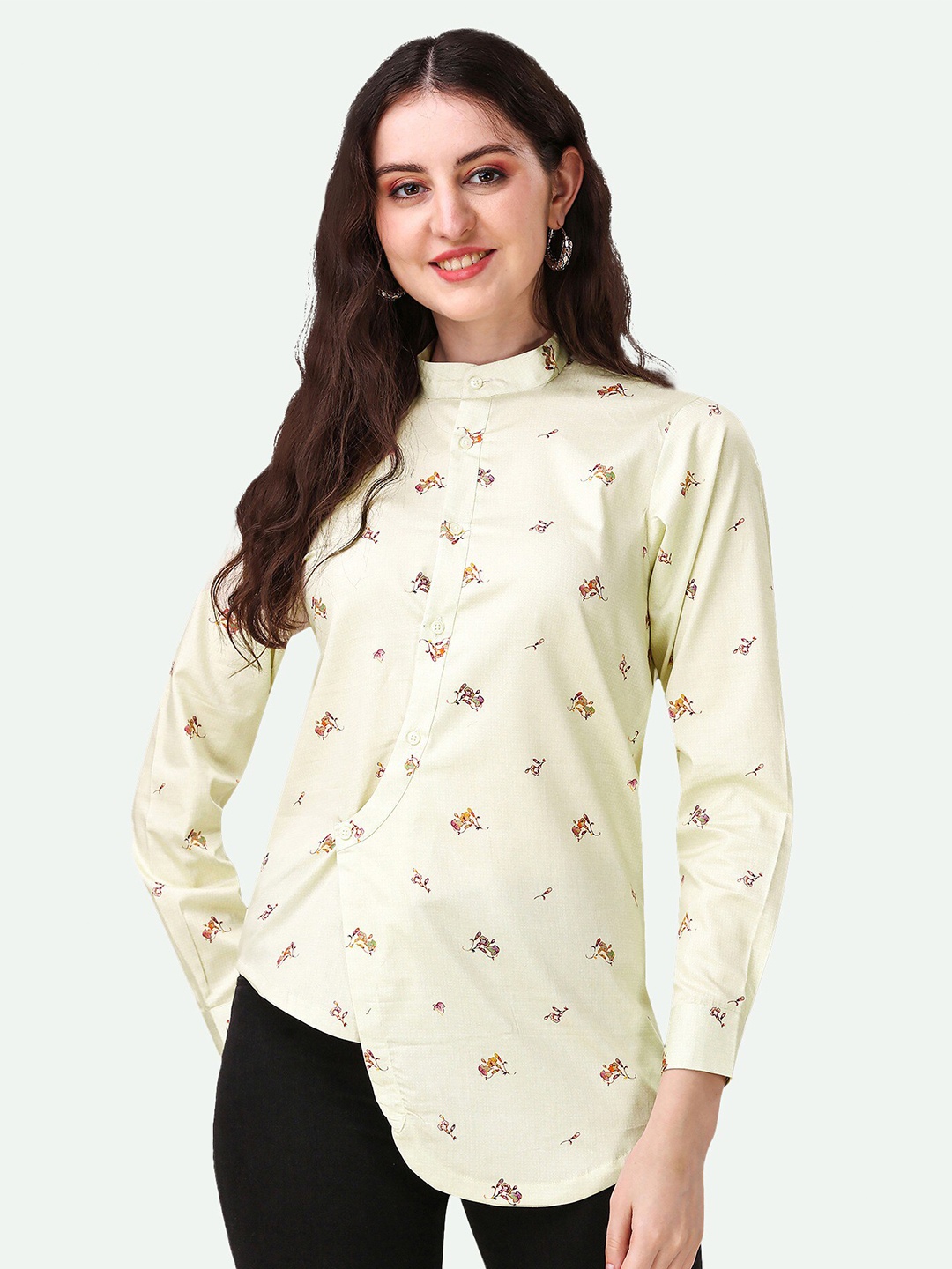 

FRENCH CROWN Standard Conversational Printed Cotton Casual Shirt, Beige