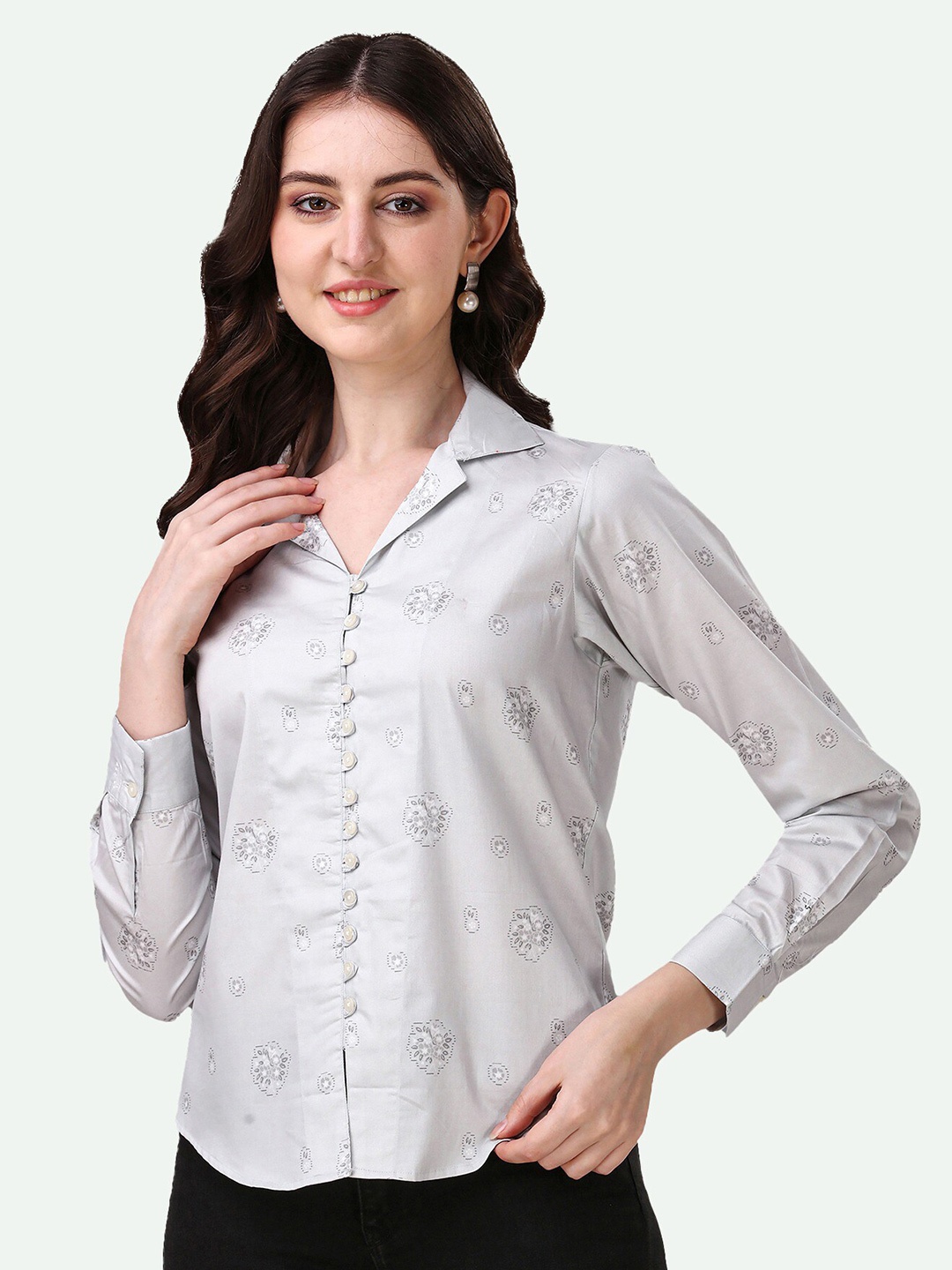 

FRENCH CROWN Standard Floral Printed Cotton Casual Shirt, Grey