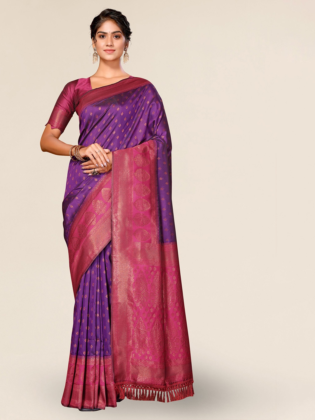 

DIVASTRI Ethnic Motifs Woven Design Zari Banarasi Saree, Purple