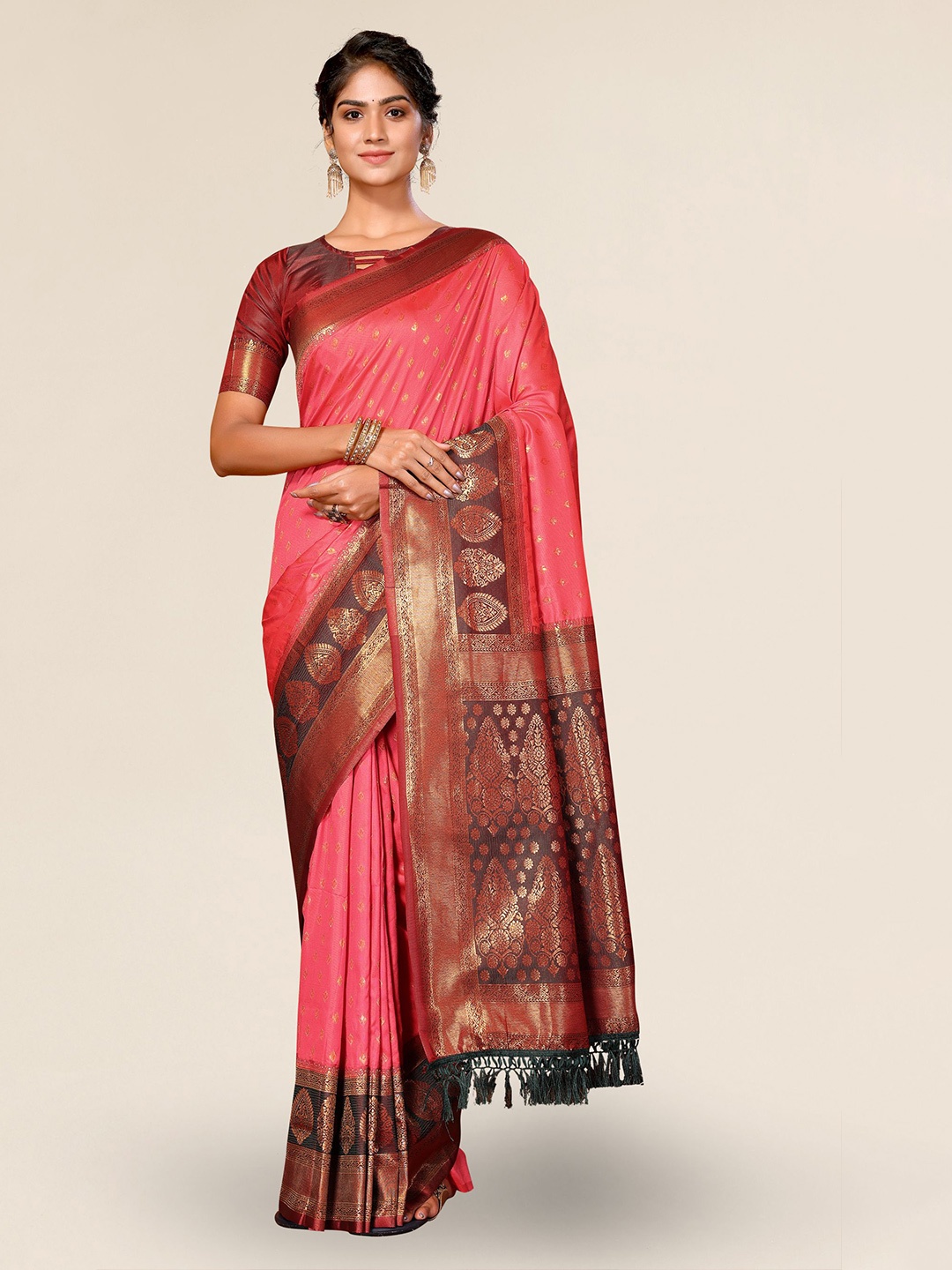 

DIVASTRI Ethnic Motifs Woven Design Zari Banarasi Saree, Peach