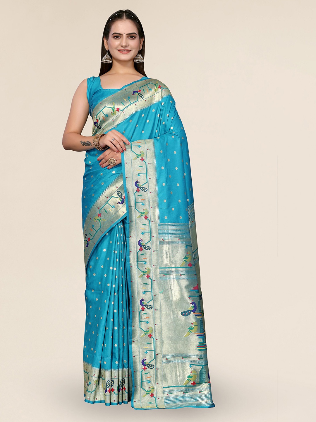 

DIVASTRI Ethnic Motifs Woven Design Zari Paithani Saree, Blue