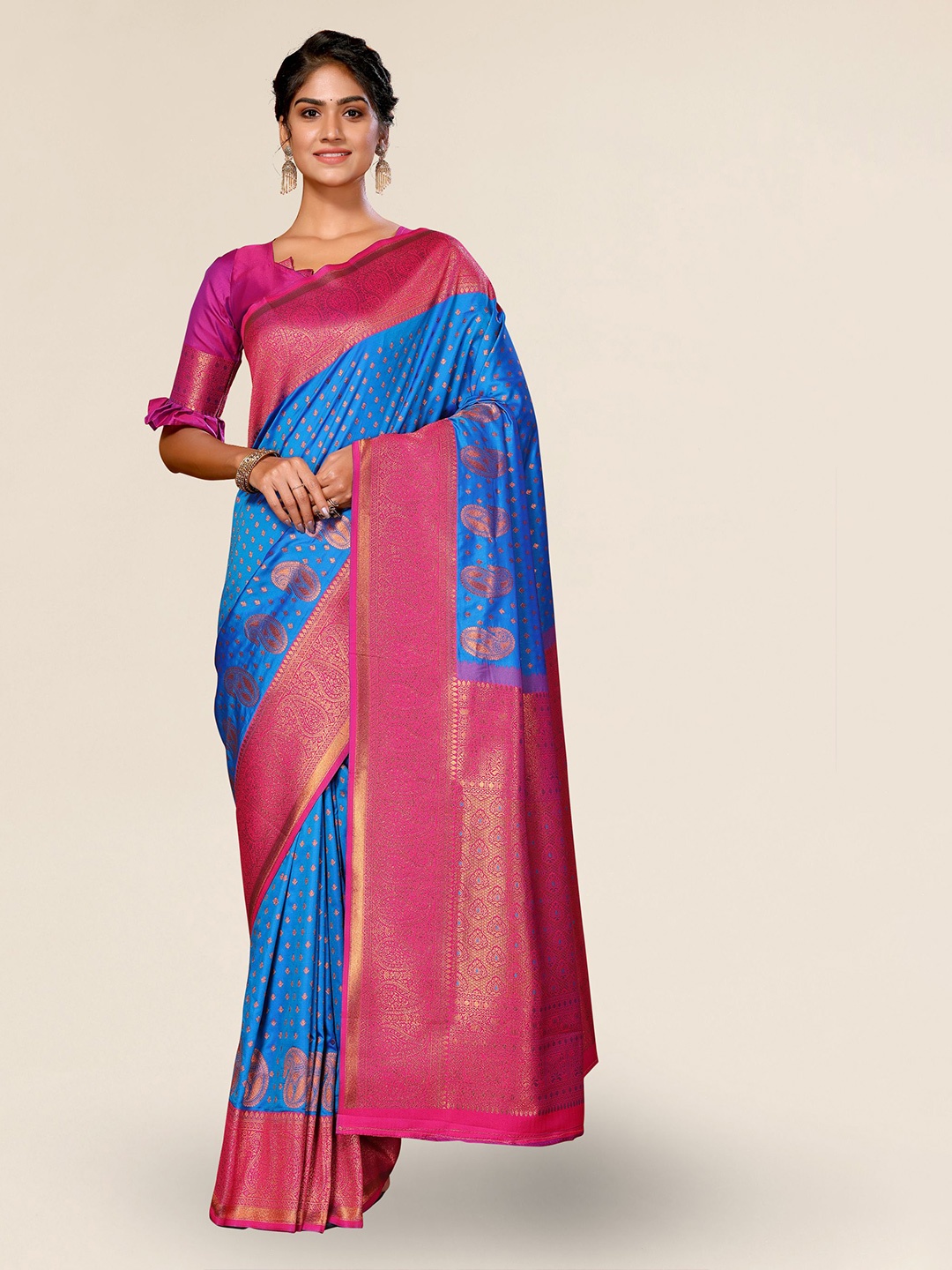 

DIVASTRI Ethnic Motifs Woven Design Zari Banarasi Saree, Blue