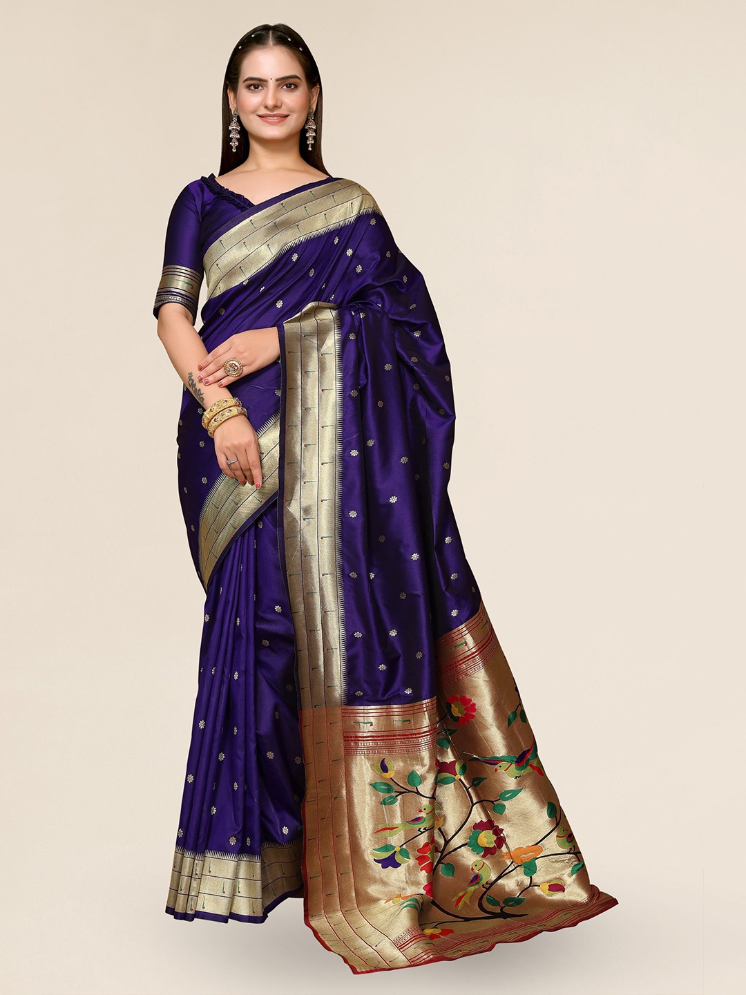 

DIVASTRI Ethnic Motifs Woven Design Zari Paithani Saree, Purple