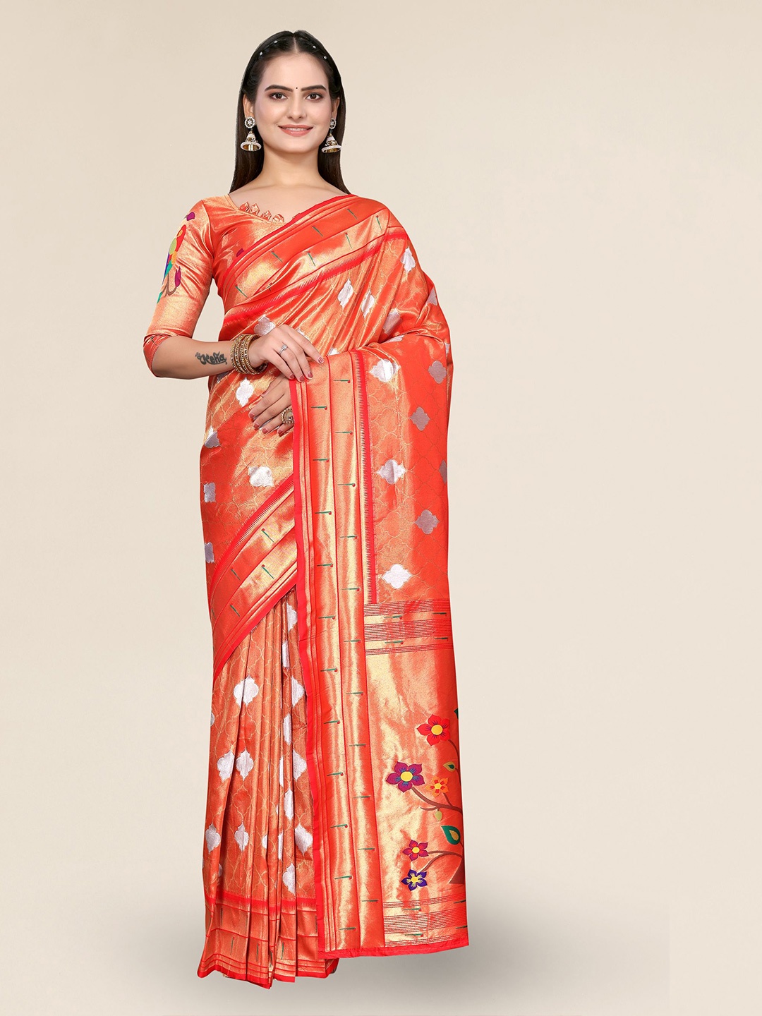 

DIVASTRI Ethnic Motifs Woven Design Zari Banarasi Saree, Red
