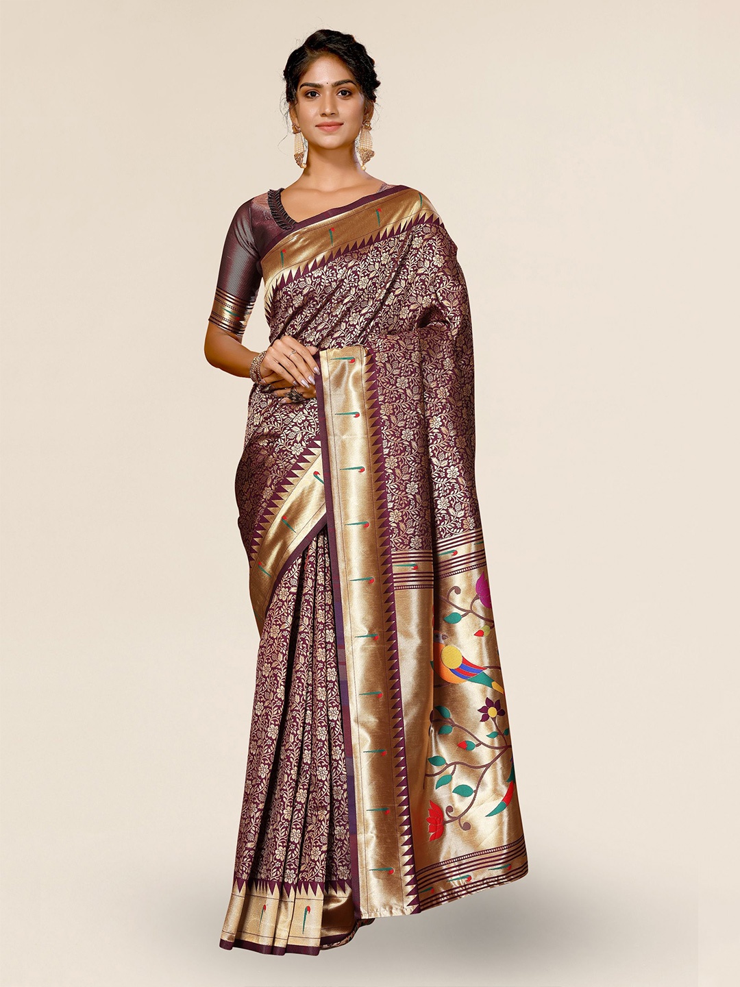 

DIVASTRI Ethnic Motifs Woven Design Zari Paithani Saree, Purple