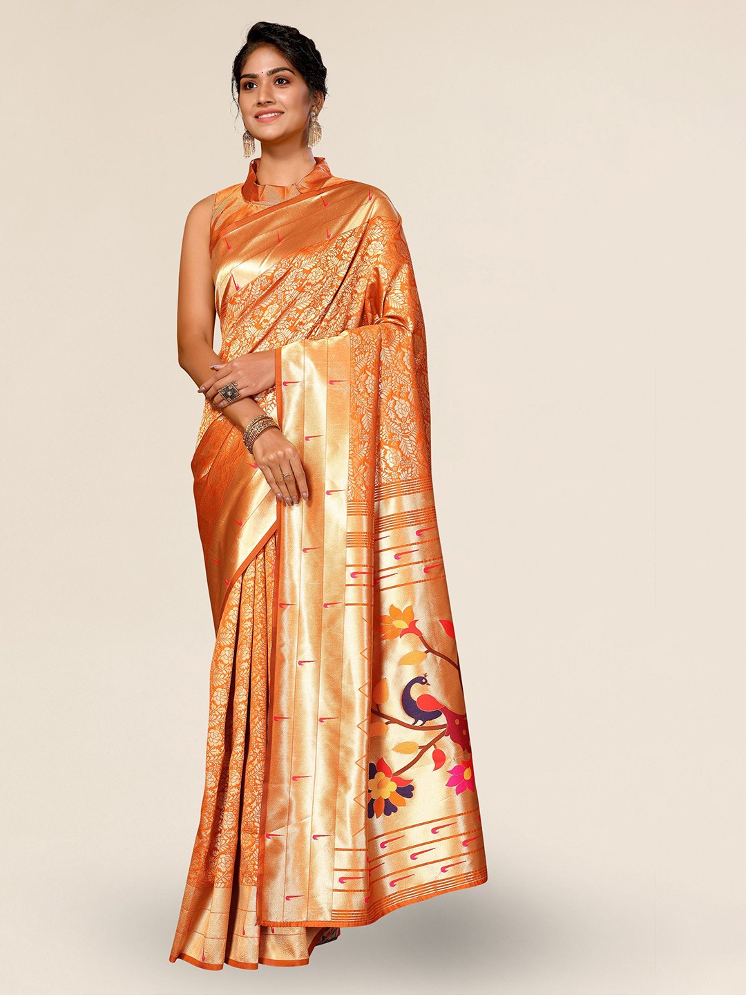 

DIVASTRI Ethnic Motifs Woven Design Zari Paithani Saree, Gold