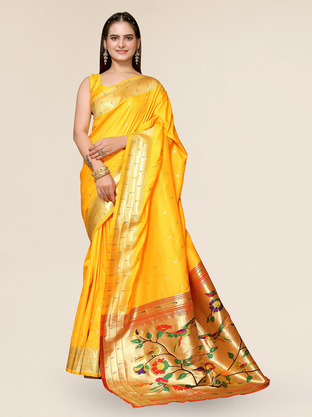

DIVASTRI Ethnic Motifs Woven Design Zari Paithani Saree, Yellow