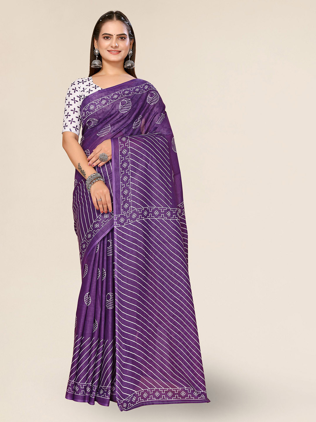 

DIVASTRI Geometric Printed Kota Saree, Purple