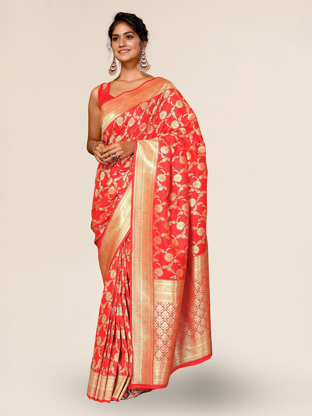 

DIVASTRI Ethnic Motifs Woven Design Zari Banarasi Saree, Red