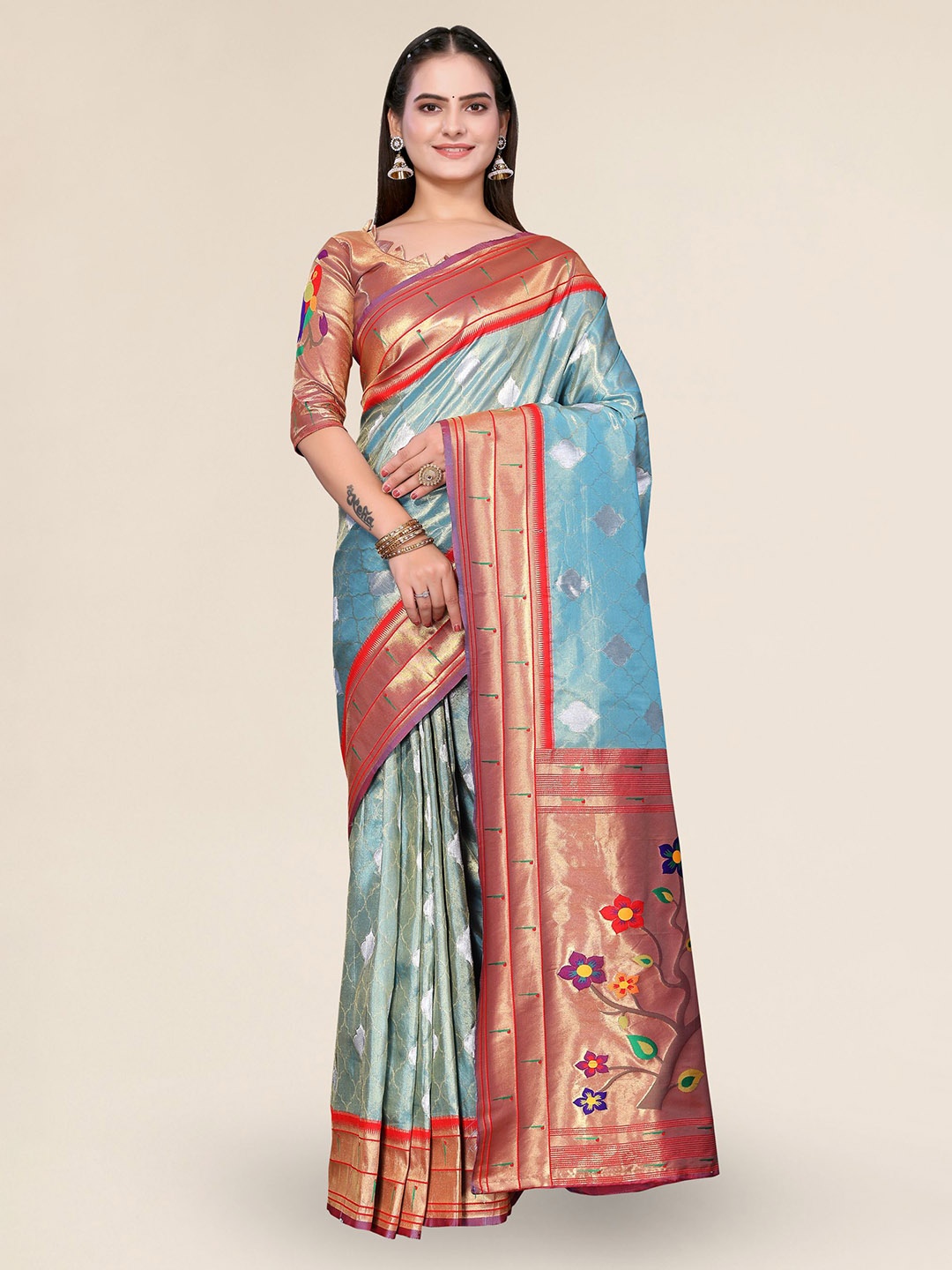 

DIVASTRI Ethnic Motif Woven Design Zari Banarasi Saree, Blue