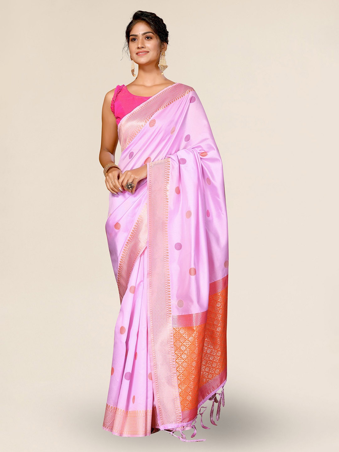 

DIVASTRI Ethnic Motifs Woven Design Zari Kanjeevaram Saree, Lavender