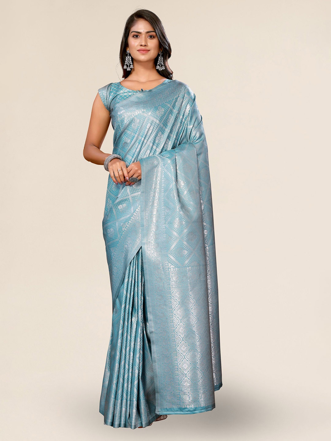

DIVASTRI Ethnic Motifs Woven Design Zari Banarasi Saree, Blue