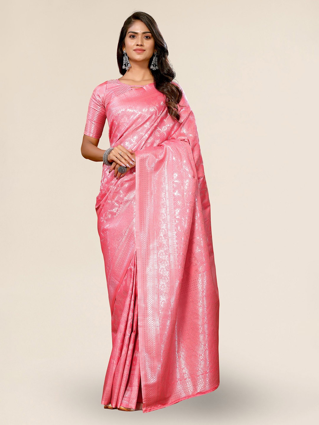 

DIVASTRI Floral Woven Design Zari Banarasi Saree, Pink