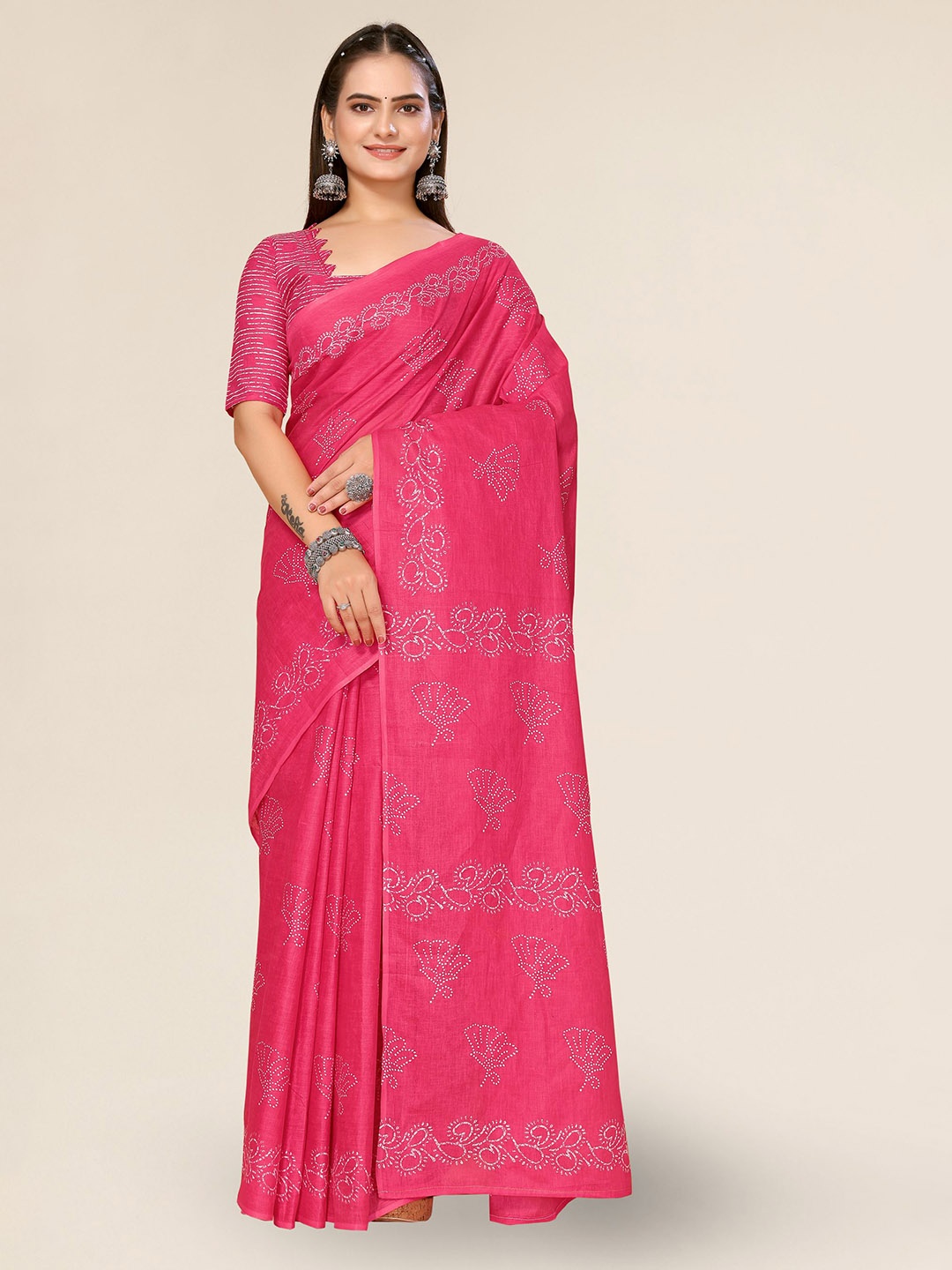 

DIVASTRI Floral Printed Kota Saree, Pink