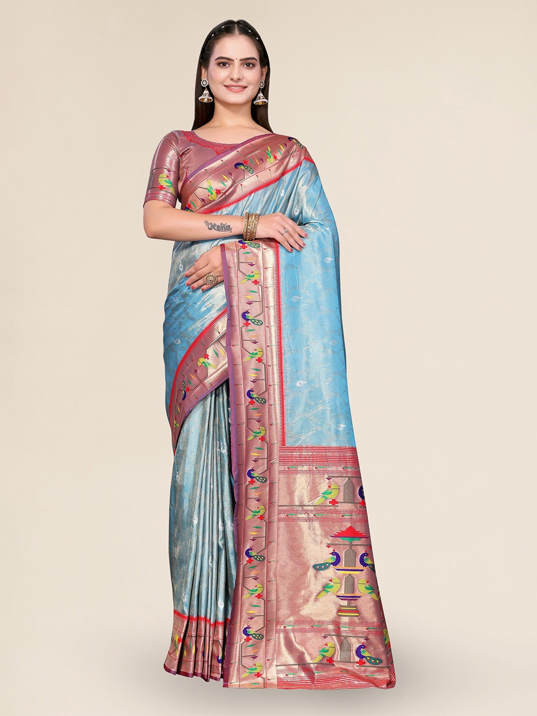 

DIVASTRI Ethnic Woven Design Zari Paithani Saree, Blue